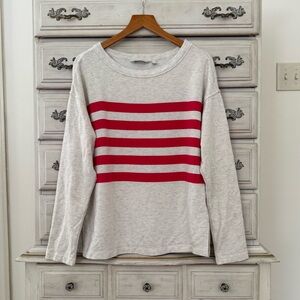Vineyard Vines Cream Long-Sleeve Sweater with Red Stripes